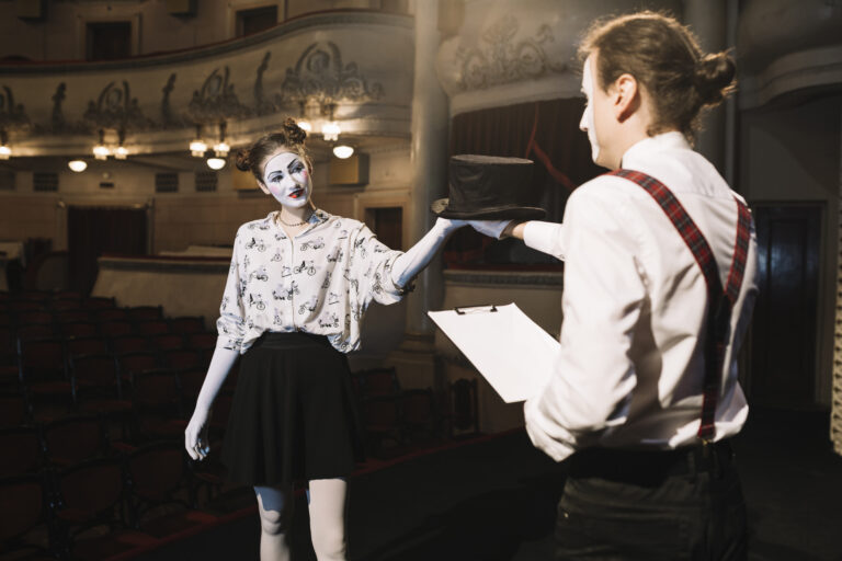 two-male-female-mime-artist-rehearsing-stage